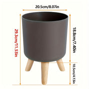 Modern Round Plant Pot with Wooden Feet | Indoor and Outdoor Decor