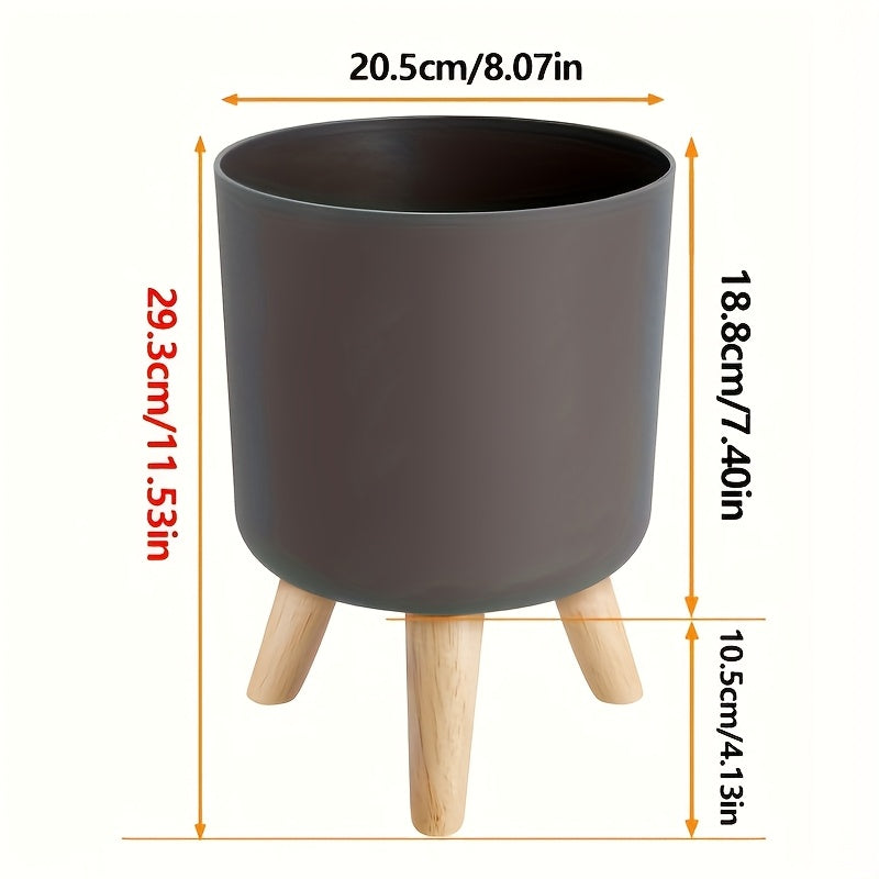 Modern Round Plant Pot with Wooden Feet | Indoor and Outdoor Decor