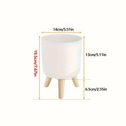 Modern Round Plant Pot with Wooden Feet | Indoor and Outdoor Decor