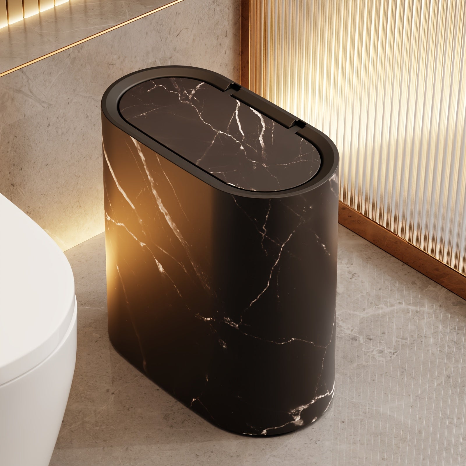Marble Pattern Bin | Modern Bucket with Lid for Bathroom and Kitchen