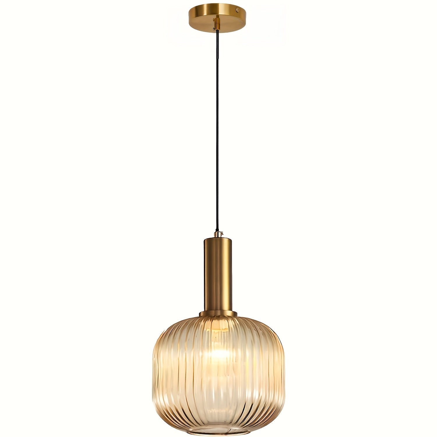 Modern Striped Crystal Pendant | Brass and Ribbed Shade