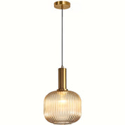Modern Striped Crystal Pendant | Brass and Ribbed Shade