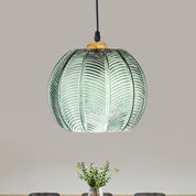 Ribbed Green Glass Pumpkin Pendant | Retro Light