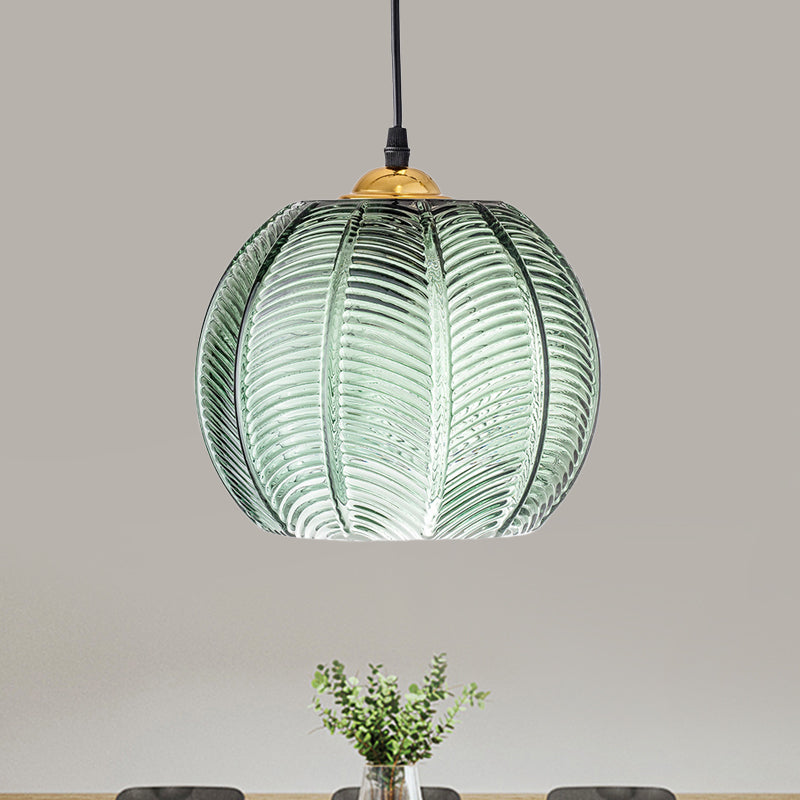 Ribbed Green Glass Pumpkin Pendant | Retro Light