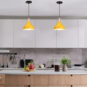 Modern Drop Pendant | Metal and Wood Lamp