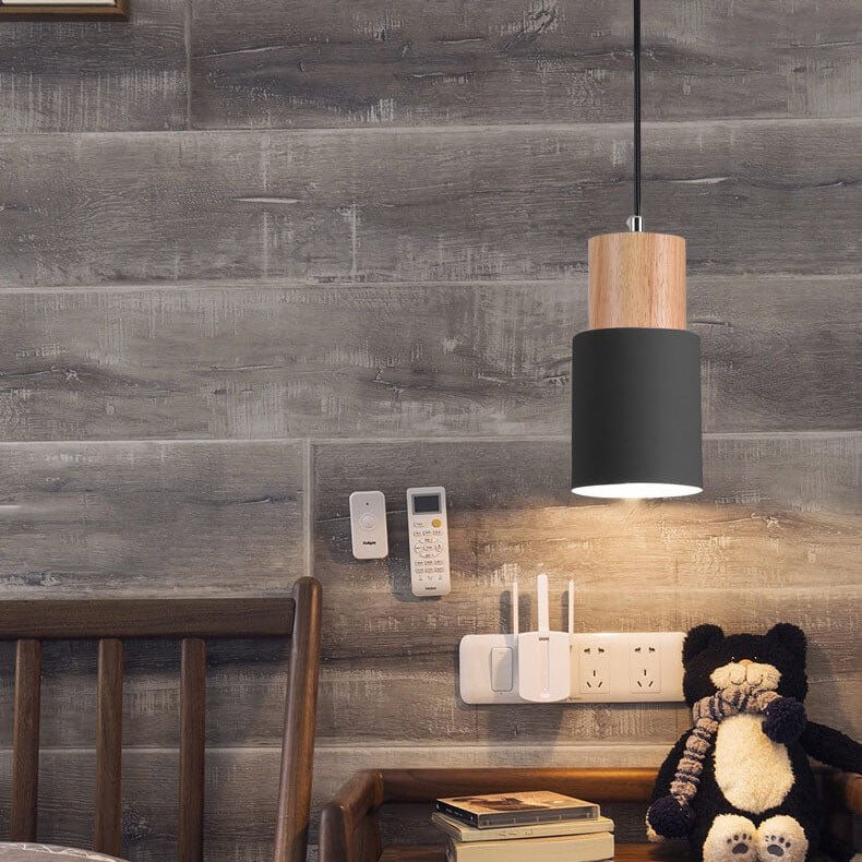 Nordic Macaron Cylinder Pendant | Modern Wood and Metal Design