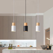 Nordic Macaron Cylinder Pendant | Modern Wood and Metal Design