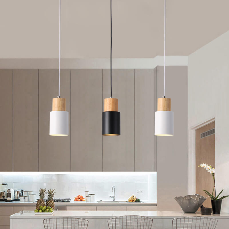 Nordic Macaron Cylinder Pendant | Modern Wood and Metal Design