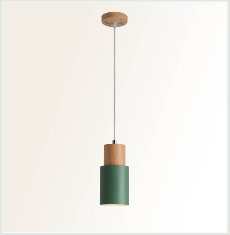 Nordic Macaron Cylinder Pendant | Modern Wood and Metal Design