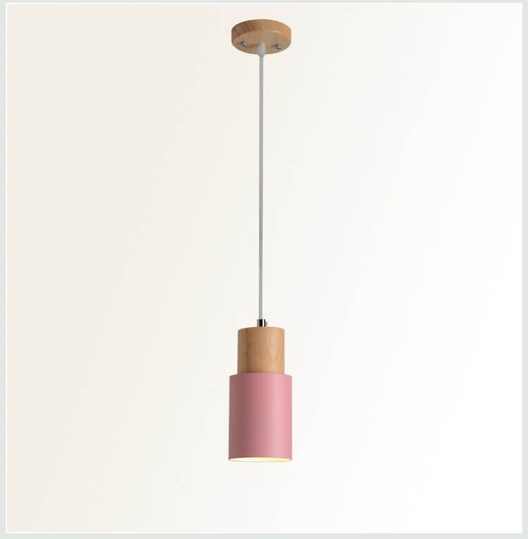 Nordic Macaron Cylinder Pendant | Modern Wood and Metal Design