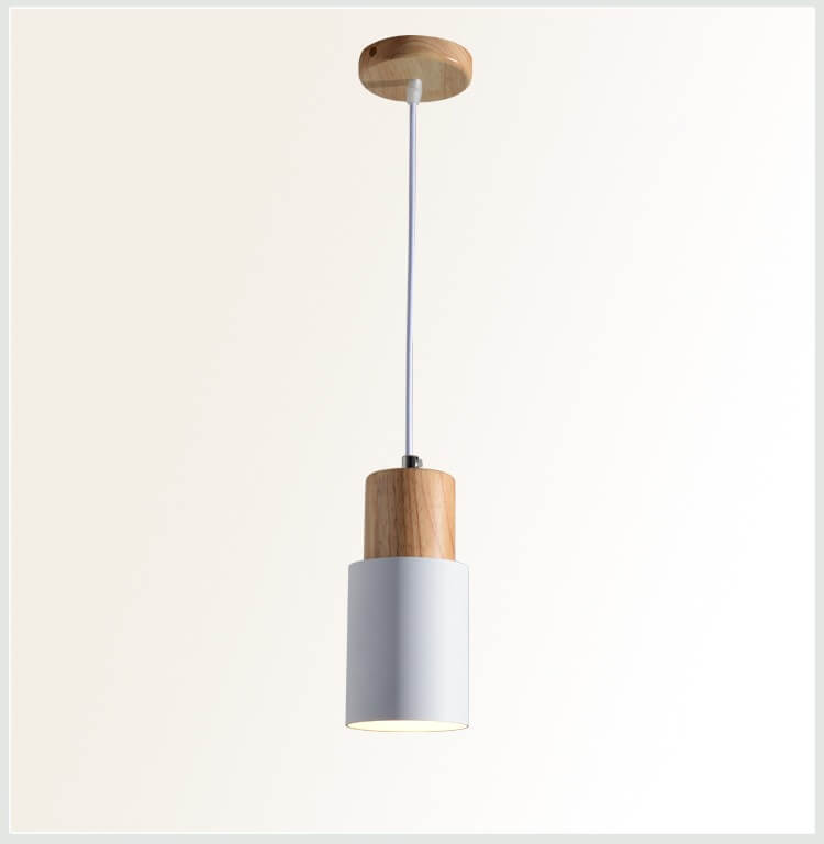 Nordic Macaron Cylinder Pendant | Modern Wood and Metal Design