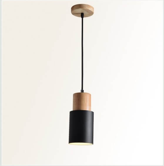 Nordic Macaron Cylinder Pendant | Modern Wood and Metal Design