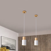 Nordic Macaron Cylinder Pendant | Modern Wood and Metal Design