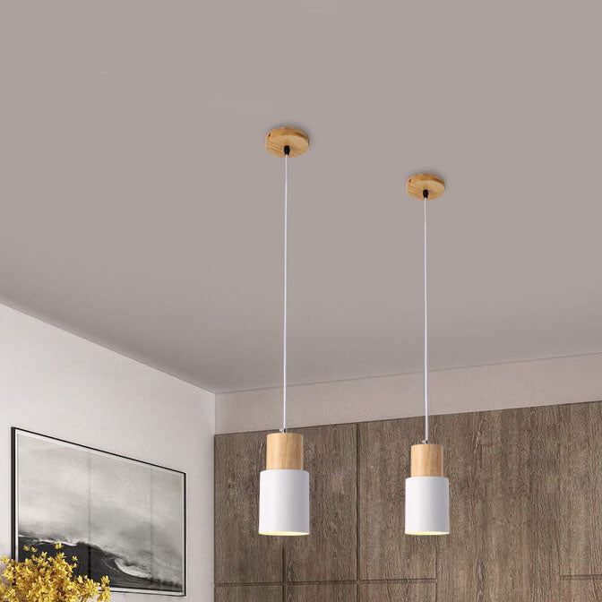 Nordic Macaron Cylinder Pendant | Modern Wood and Metal Design