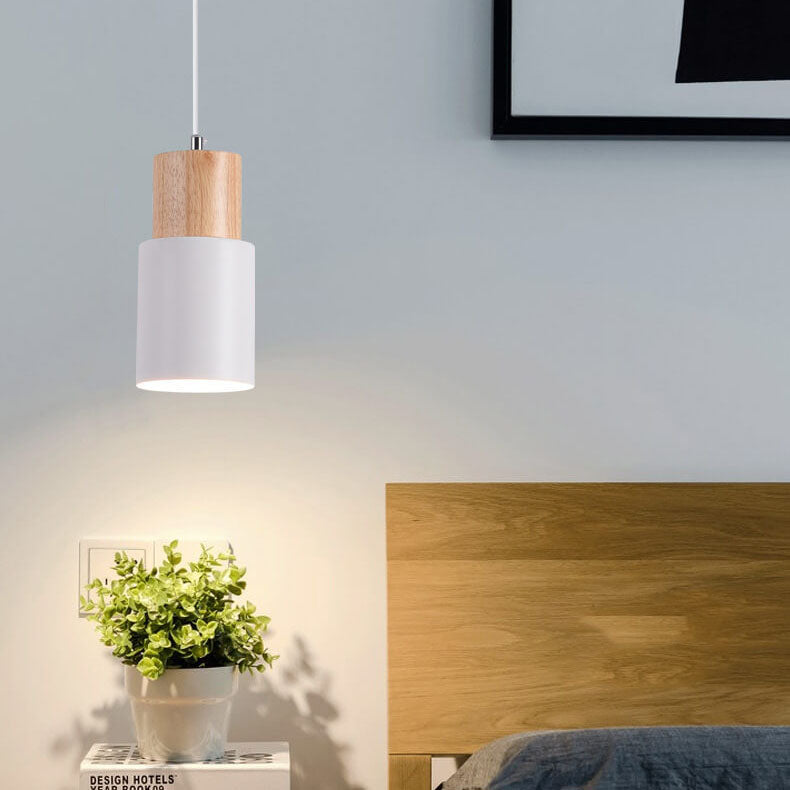 Nordic Macaron Cylinder Pendant | Modern Wood and Metal Design