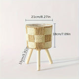 Boho Bamboo and Rattan Plant Stand | Wooden Feet
