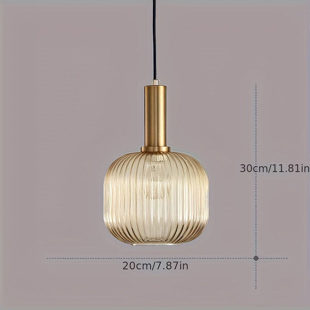 Modern Striped Crystal Pendant | Brass and Ribbed Shade