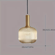 Modern Striped Crystal Pendant | Brass and Ribbed Shade