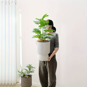 White Self-Watering Pot | Modern Wine-Glass Planter with Level Indicator