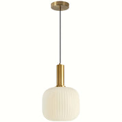 Modern Striped Crystal Pendant | Brass and Ribbed Shade