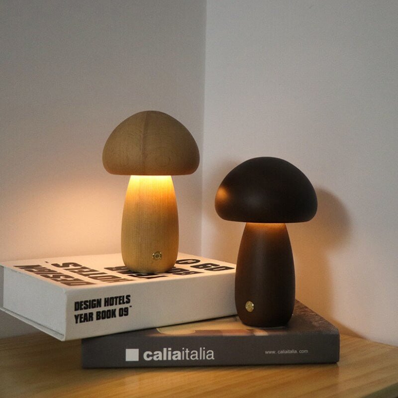Portobello | Natural Wood Mushroom Lamp | Rechargeable Night Light