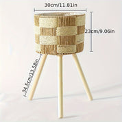 Boho Bamboo and Rattan Plant Stand | Wooden Feet