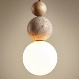 Cleonice Pendant | Travertine, Wood and Glass