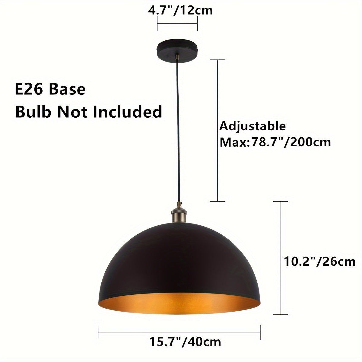 Vintage Dome Pendant | Black and Gold Iron Shade