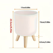 Modern Round Plant Pot with Wooden Feet | Indoor and Outdoor Decor