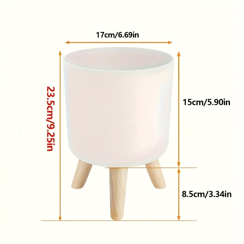 Modern Round Plant Pot with Wooden Feet | Indoor and Outdoor Decor