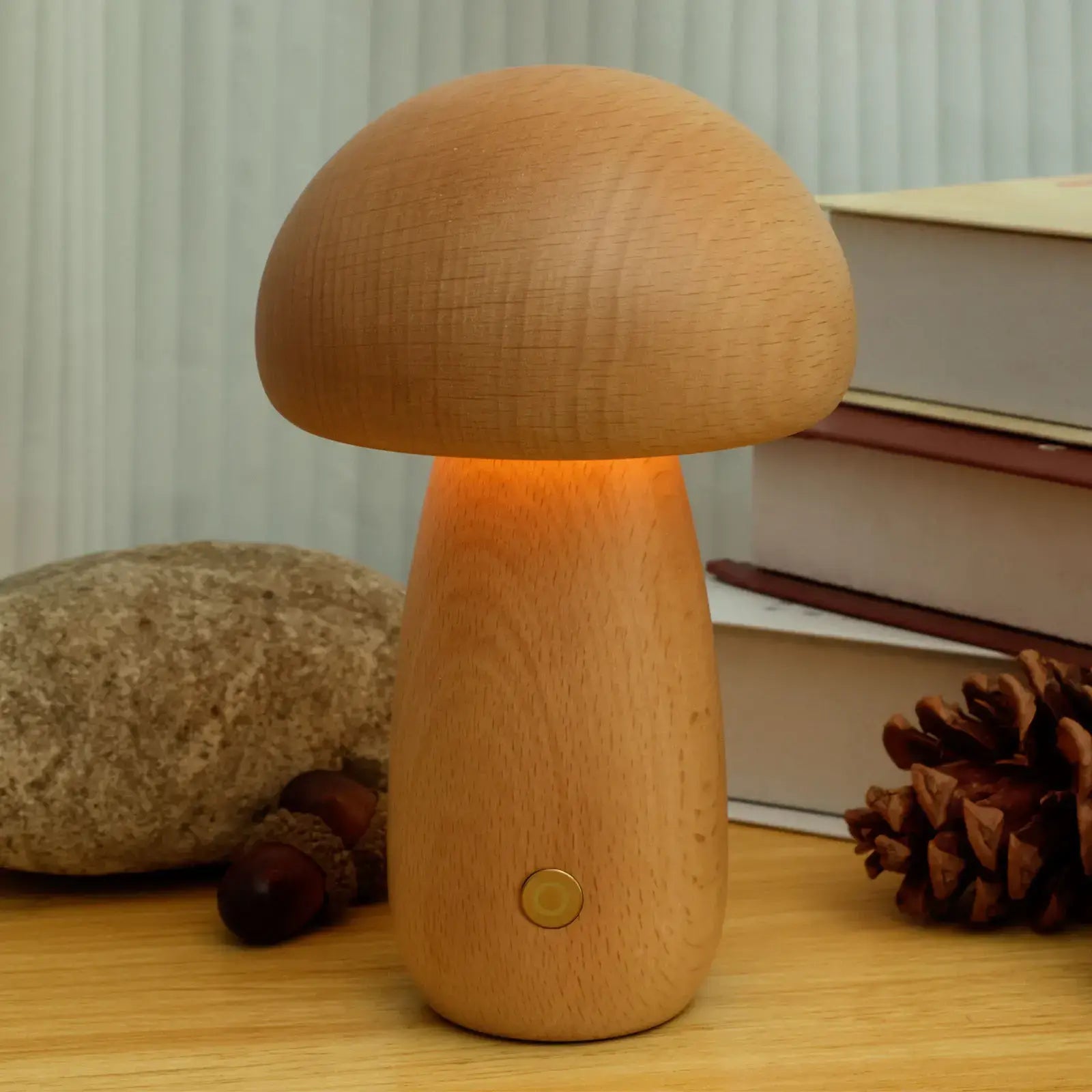 Portobello | Natural Wood Mushroom Lamp | Rechargeable Night Light