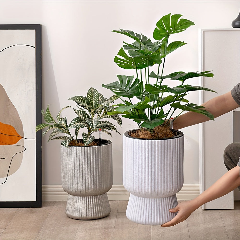 White Self-Watering Pot | Modern Wine-Glass Planter with Level Indicator