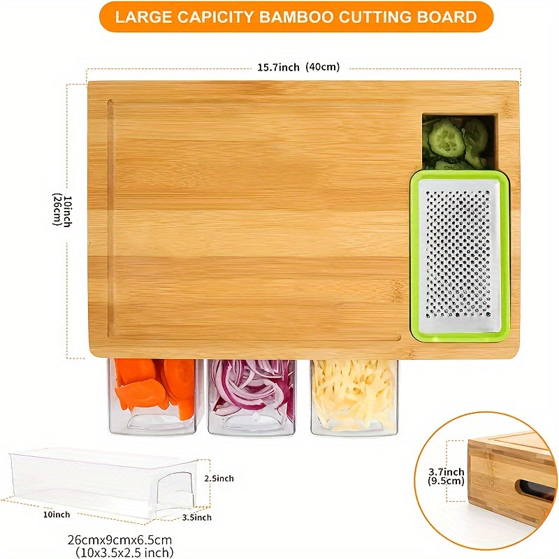 Bamboo Cutting Board with Containers and Graters | Multi-Function Kitchen