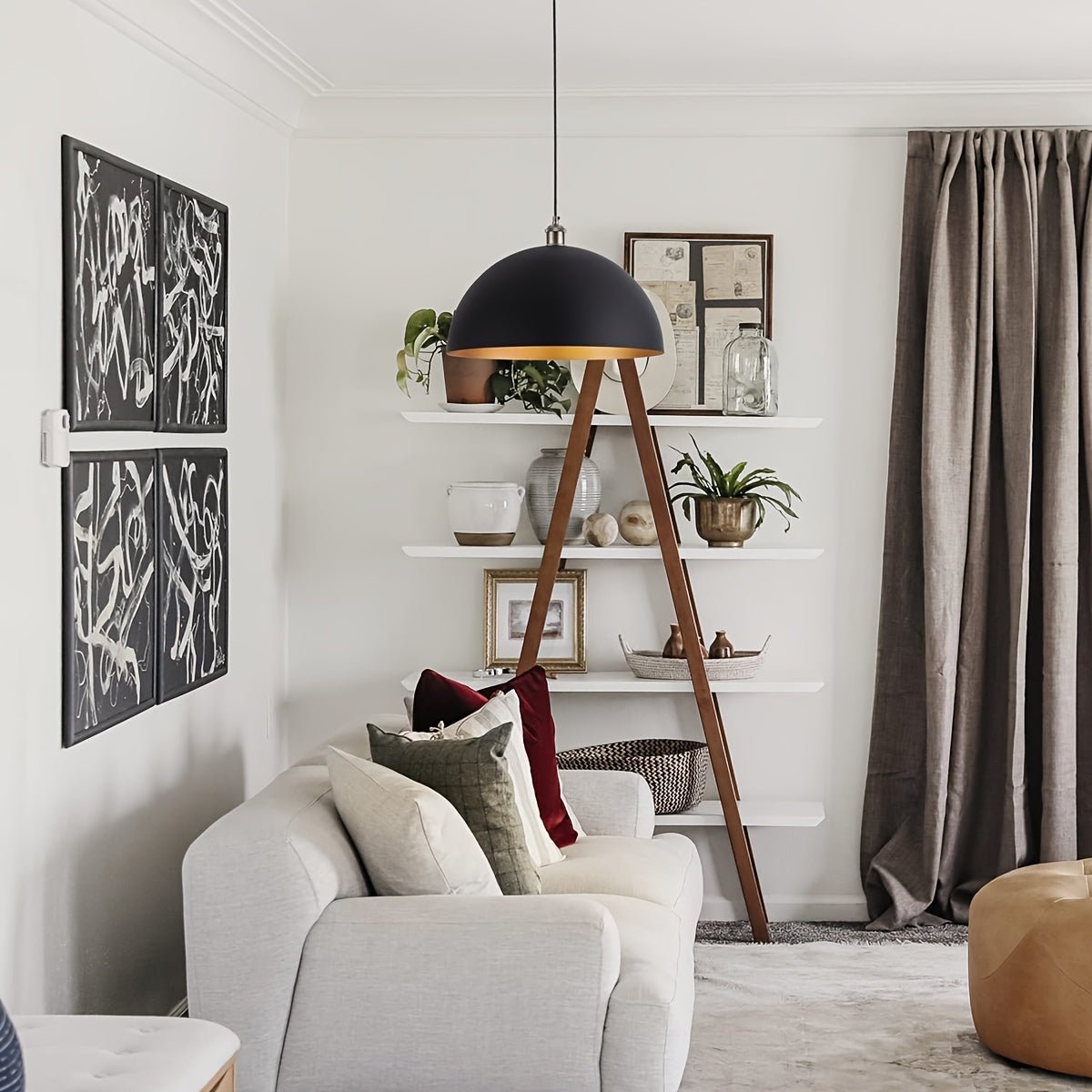 Vintage Dome Pendant | Black and Gold Iron Shade