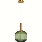 Modern Striped Crystal Pendant | Brass and Ribbed Shade