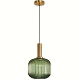 Modern Striped Crystal Pendant | Brass and Ribbed Shade