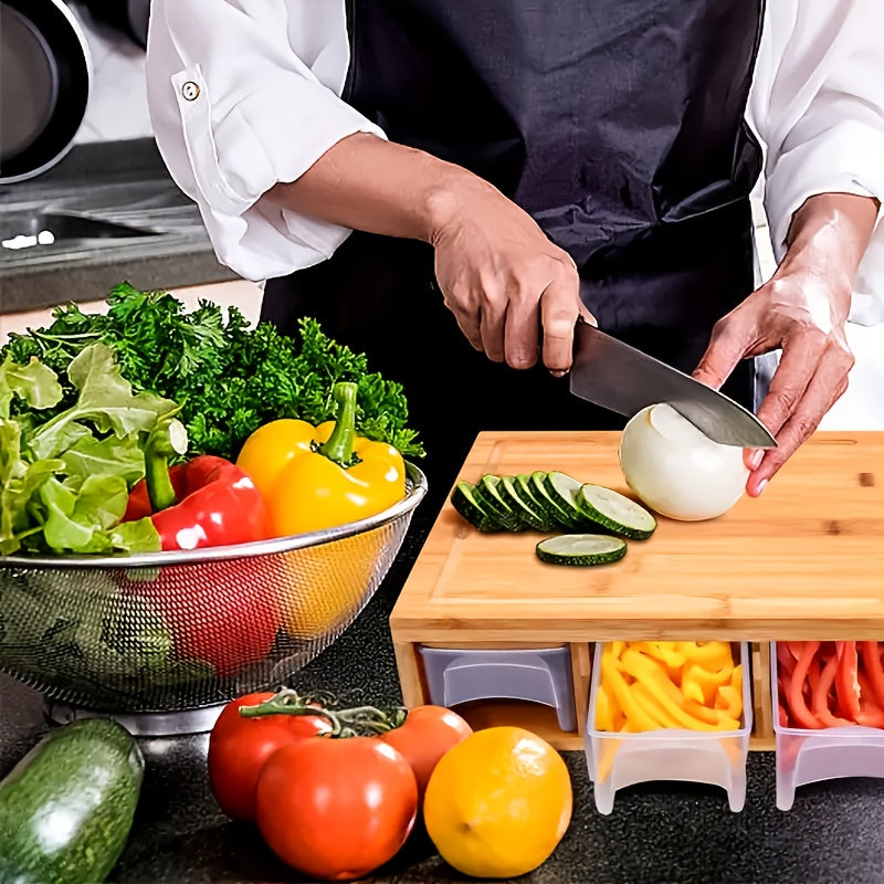 Bamboo Cutting Board with Containers and Graters | Multi-Function Kitchen
