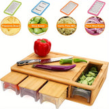 Bamboo Cutting Board with Containers and Graters | Multi-Function Kitchen