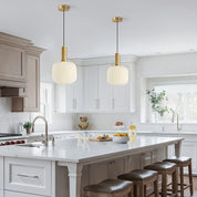 Modern Striped Crystal Pendant | Brass and Ribbed Shade