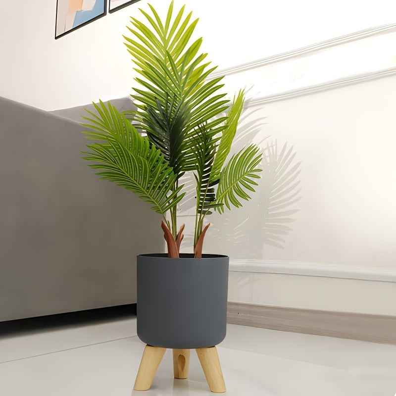 Modern Round Plant Pot with Wooden Feet | Indoor and Outdoor Decor