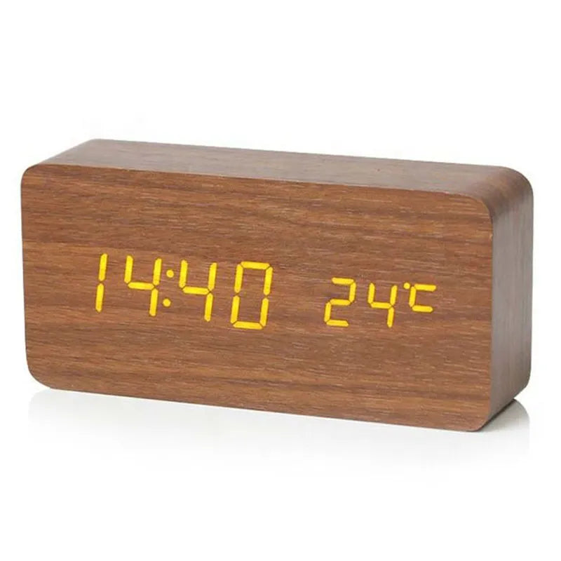 LED Wooden Digital Desk Alarm Clock