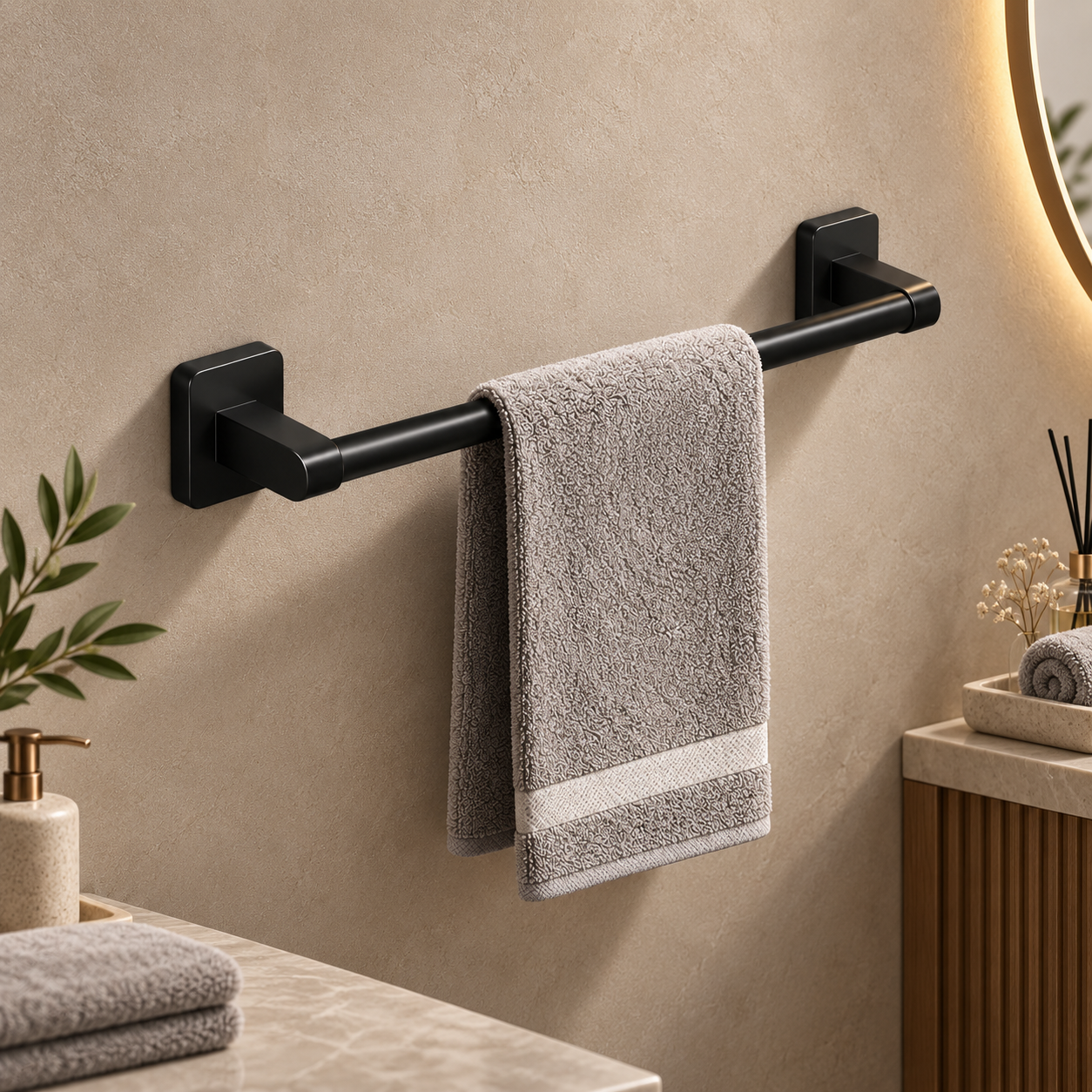 Aluminium Wall Towel Rail with Hook | Modern Bathroom