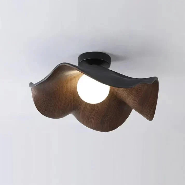 Lotus Wood Scandinavian Ceiling Light | Modern Resin and Iron Lamp