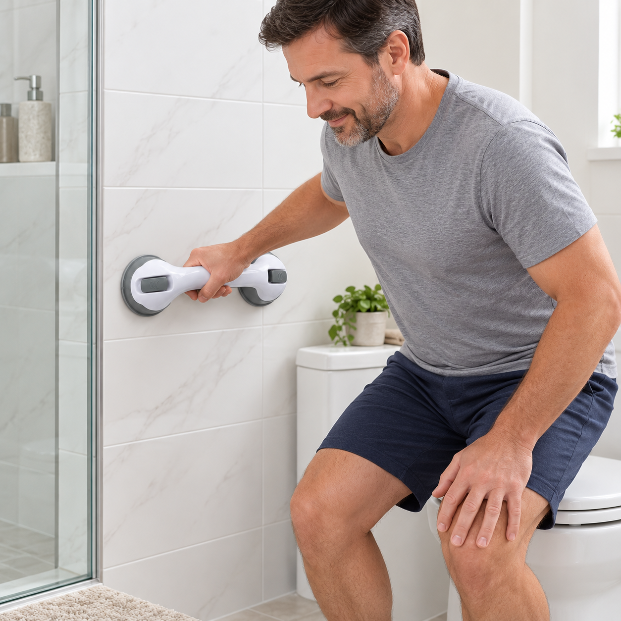 Ergonomic Adjustable Suction Grab Bar | Bathroom Safety