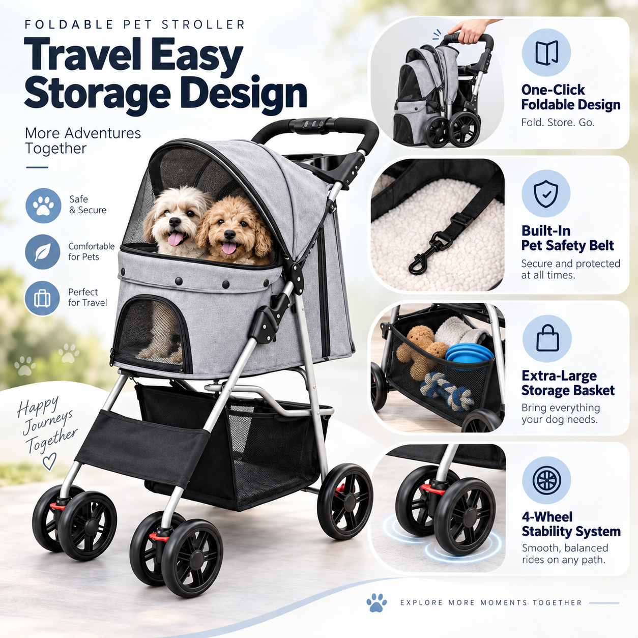 Foldable Pet Stroller | Easy to Store and Take on Trips