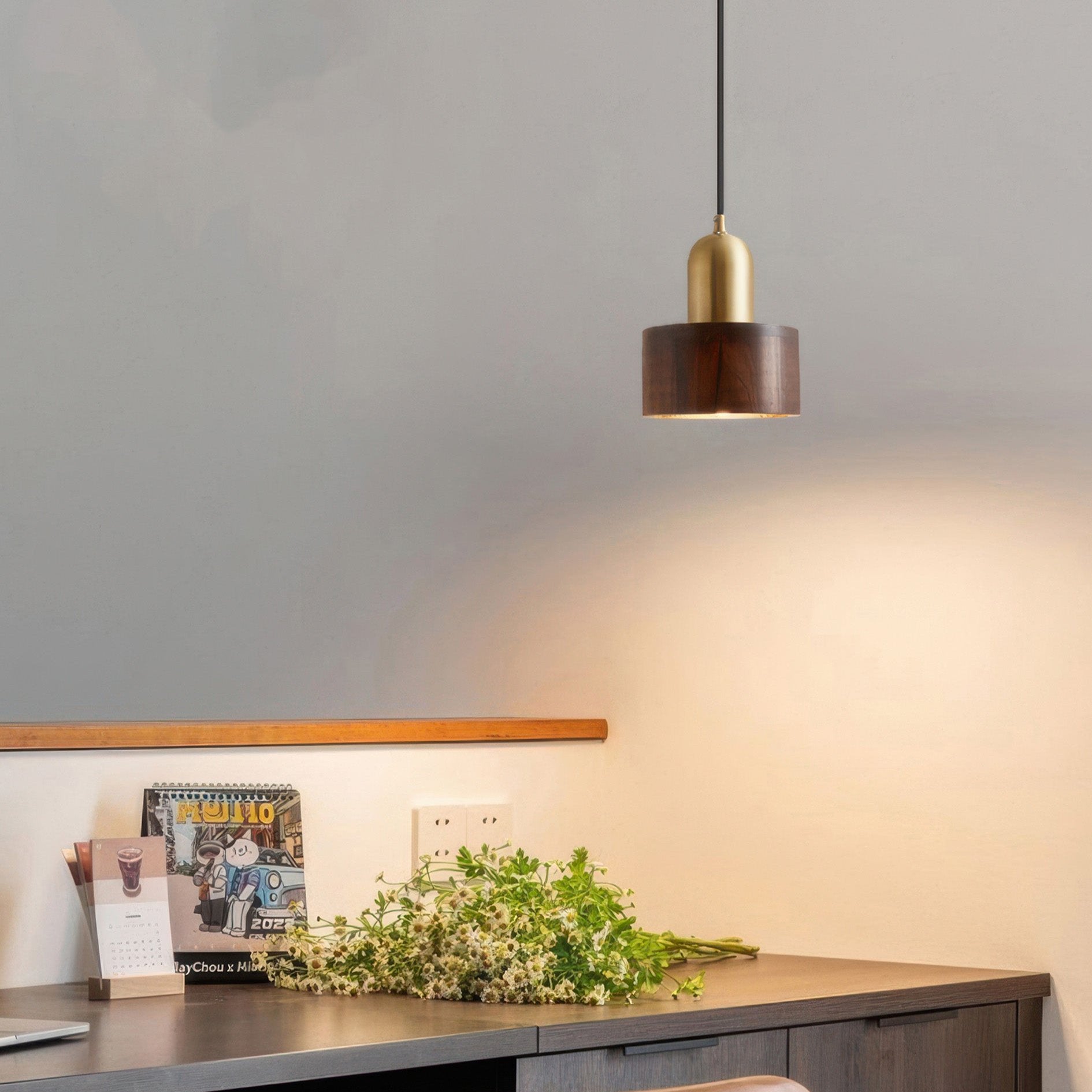 Cylinder Pendant | Japanese-Style Walnut and Brass