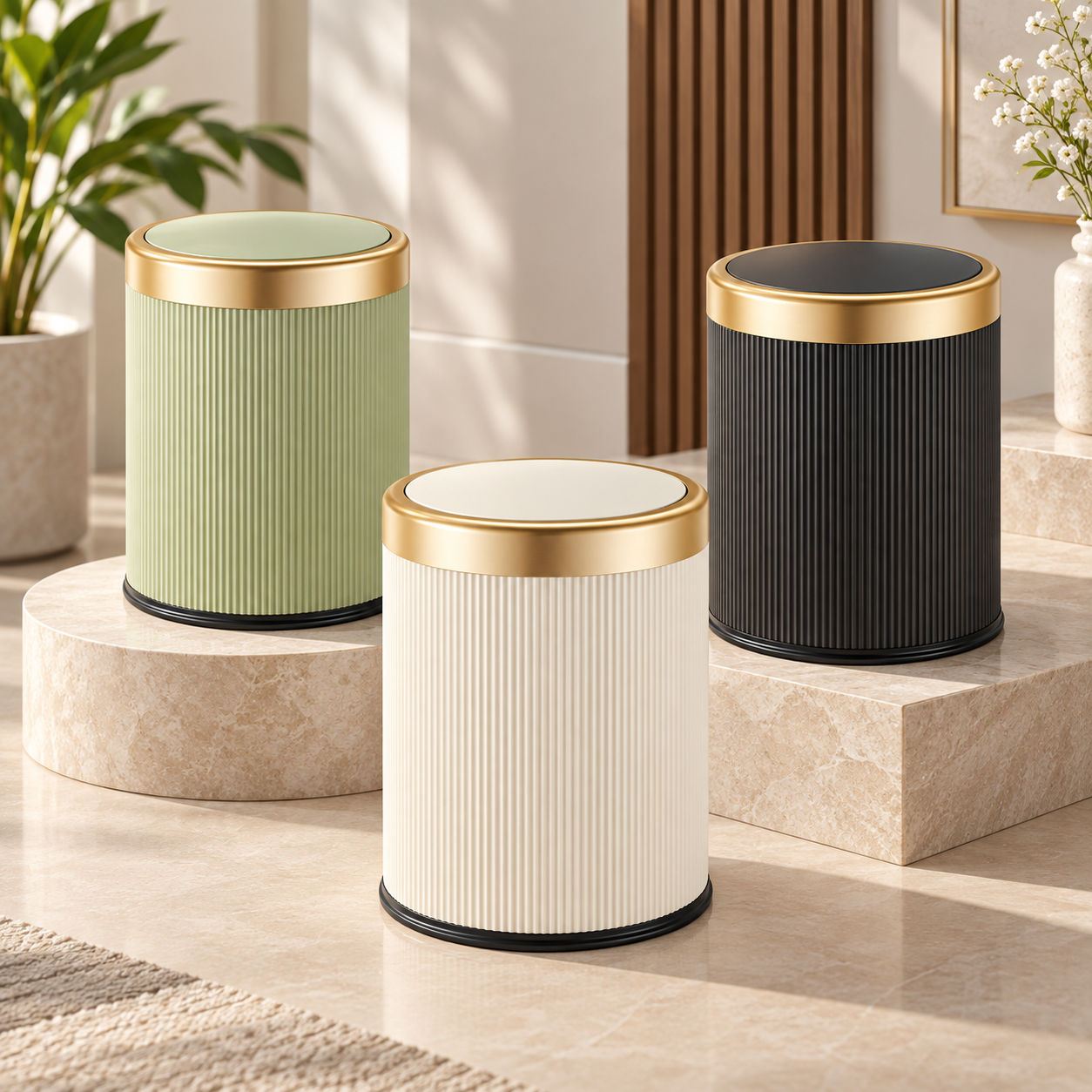Oval Pressure-Lid Bin | Compact for Bathroom and Home