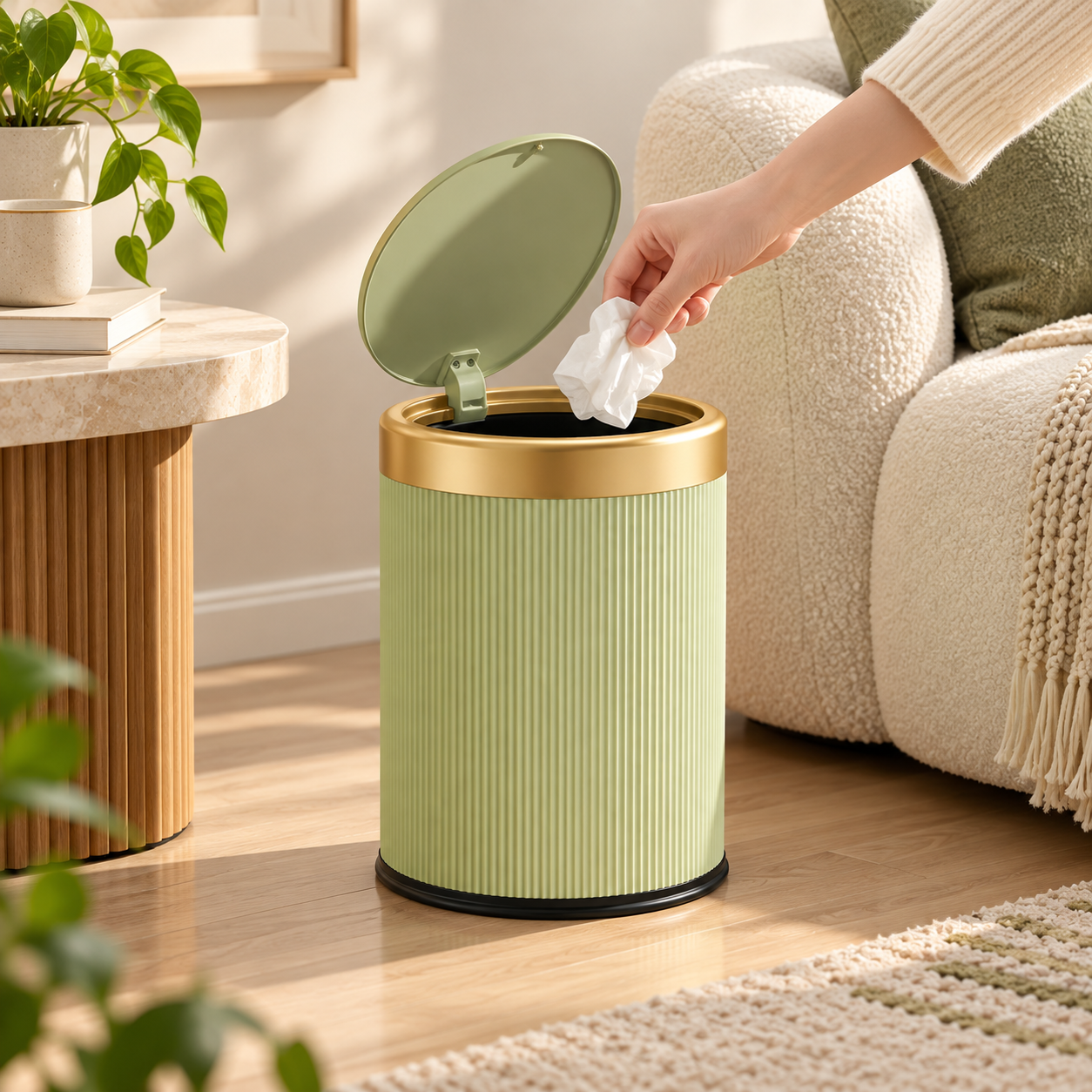 Oval Pressure-Lid Bin | Compact for Bathroom and Home