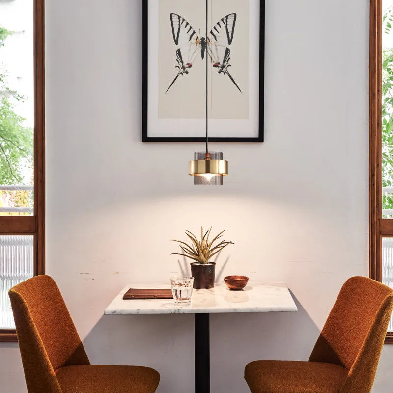 Nordic Crystal Pendant | Modern Brass Cylinder Design