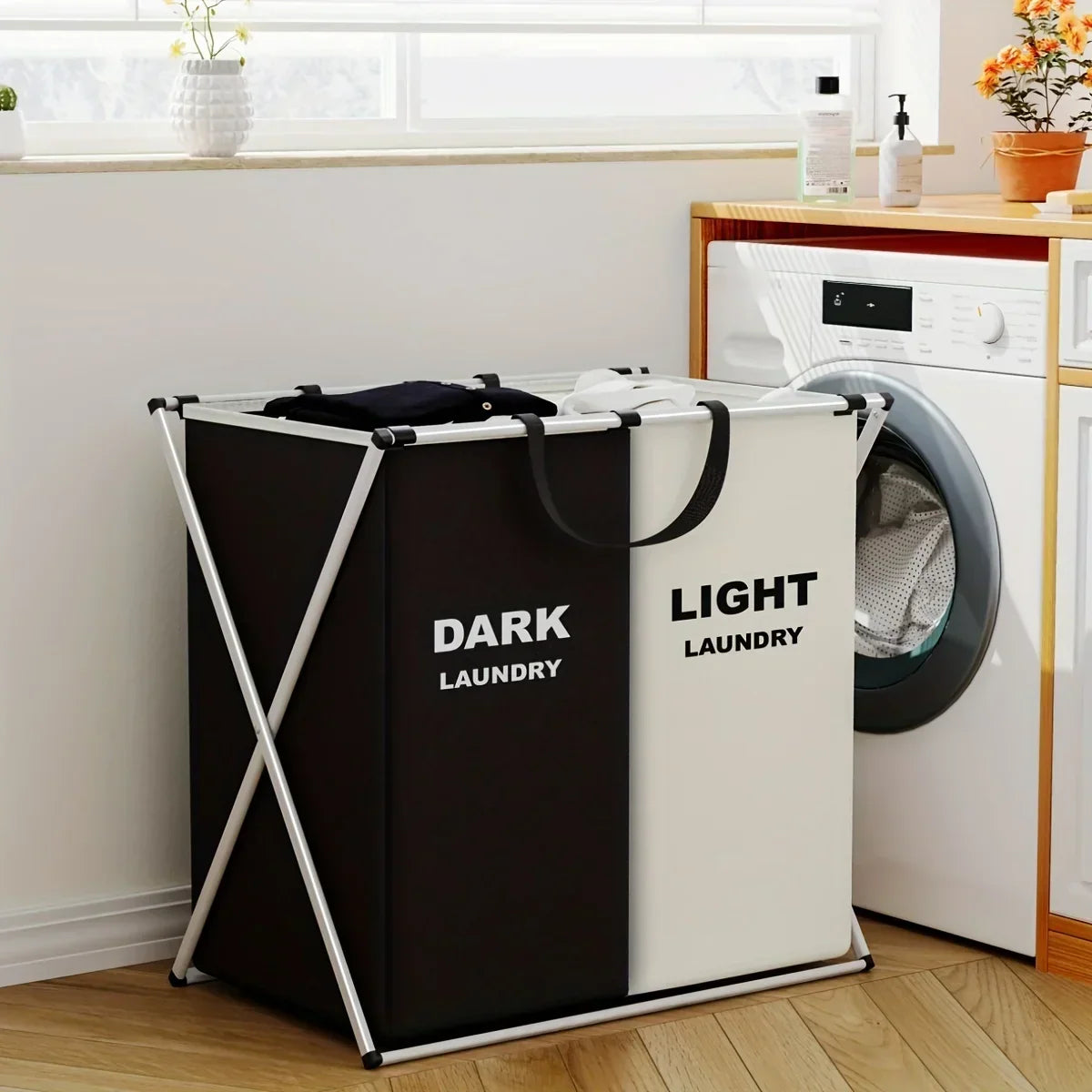 TriSort | Multi-Section Laundry Basket | Foldable Basket with Compartments